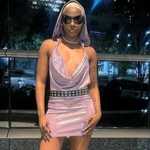 6am Metallic Backless Mini Dress in Lavender. From Jaded London via Revolve.